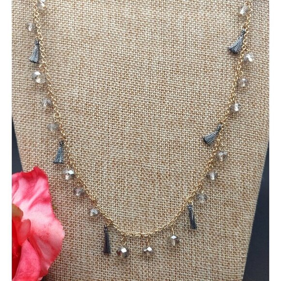 Cute & Fun LOFT Gold Tone Long Chain Necklace Dangle Beads & Tassels 34 - Picture 3 of 8